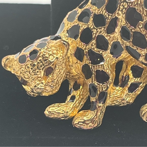 Vintage Park Lane Enamel Leopard Brooch/Pendant Rhinestone Eyes cheetah leopard - Picture 12 of 12